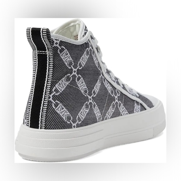 NEW Michael Kors Evy Empire Logo Jacquard High-Top Sneaker Blck/Optic White Sz 8 - Picture 6 of 13